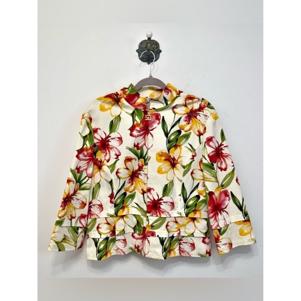 St. John Sport Multicolor Floral Embellished Cotton Blazer Jacket  Women’s Large